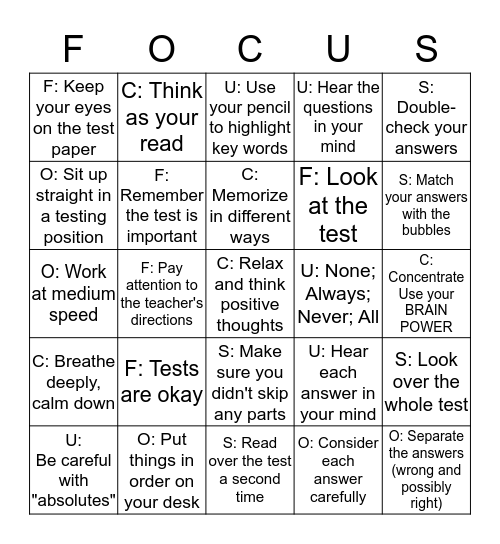 FOCUS Bingo Card