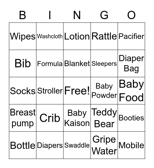 Baby Shower Bingo Card