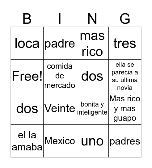 La Llorona Bingo  Bingo Card