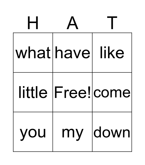 "The Hat" Word Power Words Bingo Card