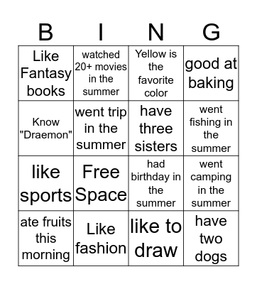 Get To Know Each Other  Bingo Card