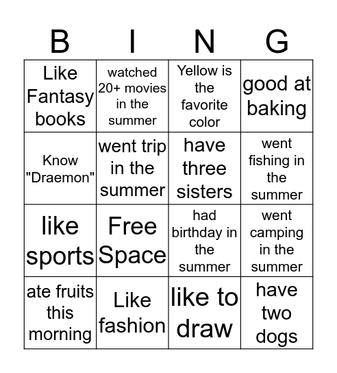 Get To Know Each Other  Bingo Card