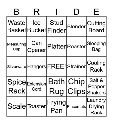 Megan's Bridal Bingo Card