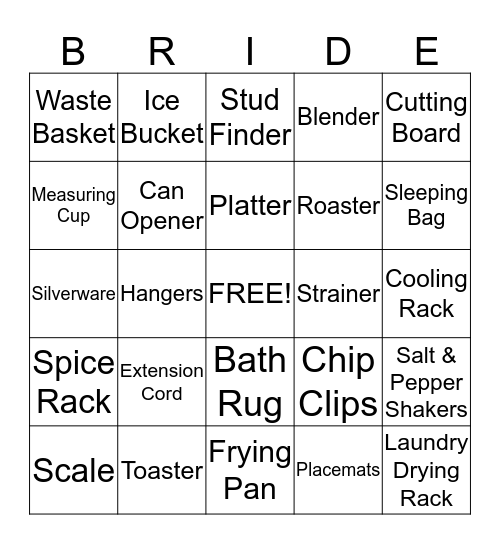 Megan's Bridal Bingo Card
