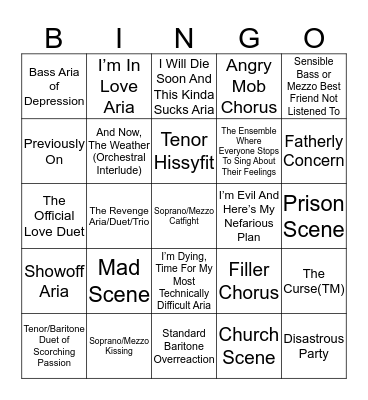 Opera Situations That Keep Happening Bingo Card