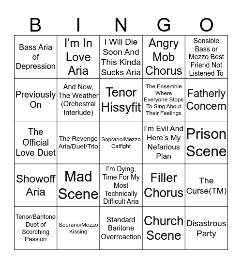 Opera Situations That Keep Happening Bingo Card