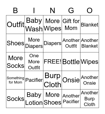 Chelsea's Baby Shower Bingo Card
