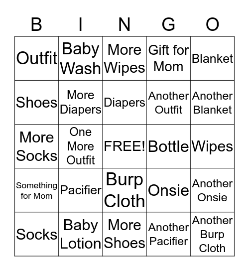 Chelsea's Baby Shower Bingo Card
