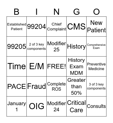 PACE Bingo Card