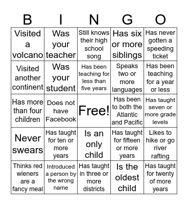 BHS Mingle Bingo Card