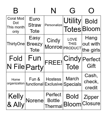 ThirtyOne Bingo Card