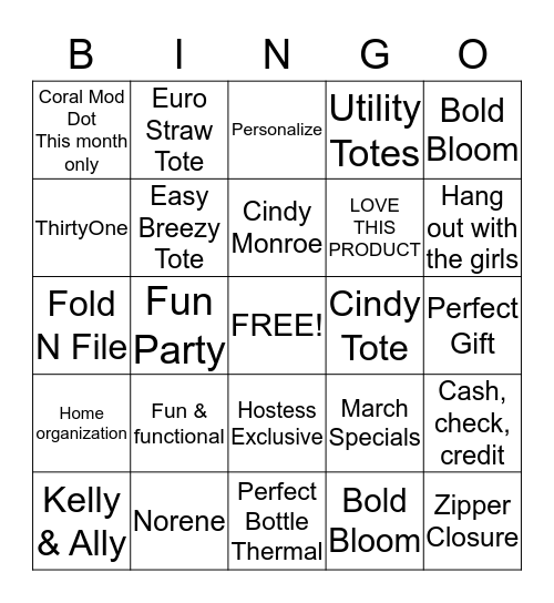 ThirtyOne Bingo Card