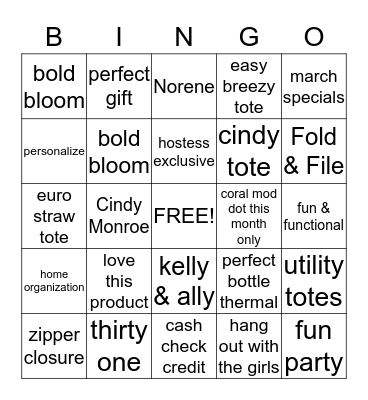ThirtyOne Bingo Card