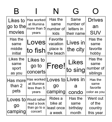 FIND SOMEONE WHO:  ILLUMINA BINGO Card