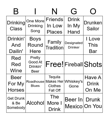 DRINKING SONGS Bingo Card