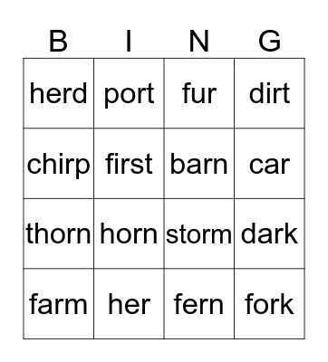 Bossy R Bingo Card
