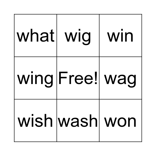 W words Bingo Card
