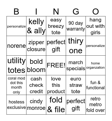 ThirtyOne Bingo Card