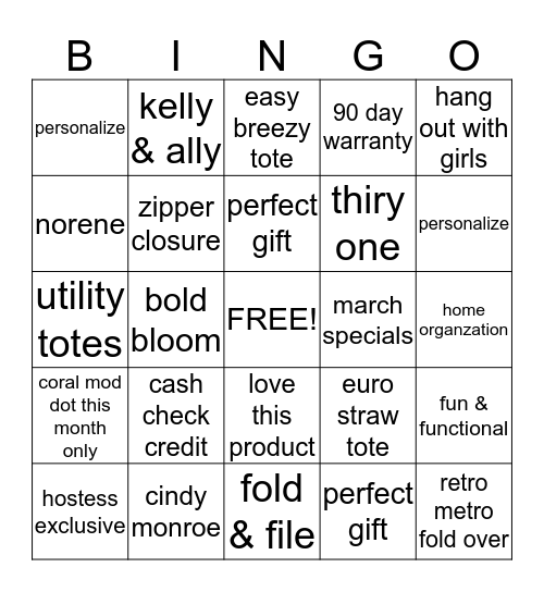 ThirtyOne Bingo Card