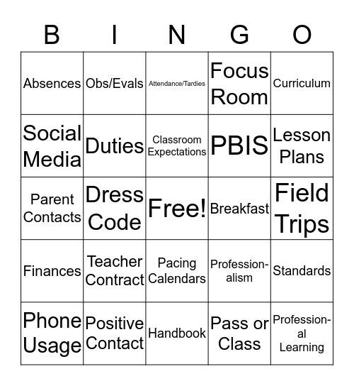 Handbook Bingo Card