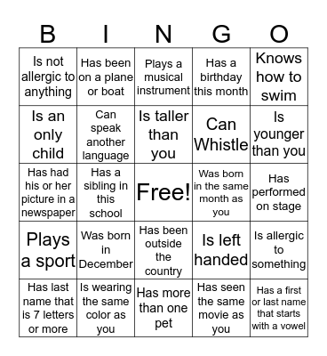 Getting to Know You Bingo Card