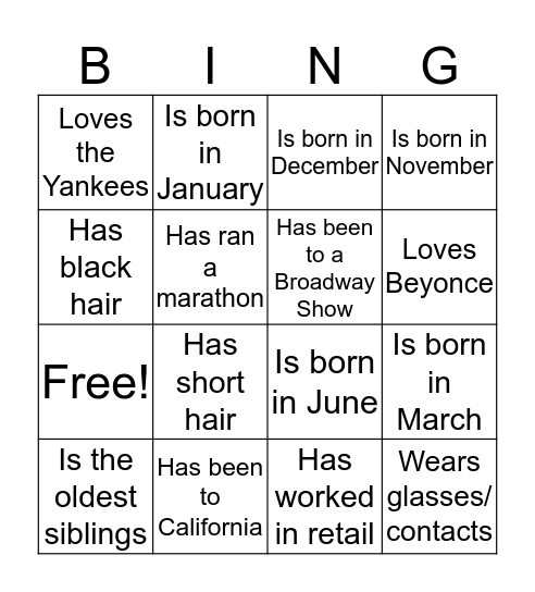 Untitled Bingo Card