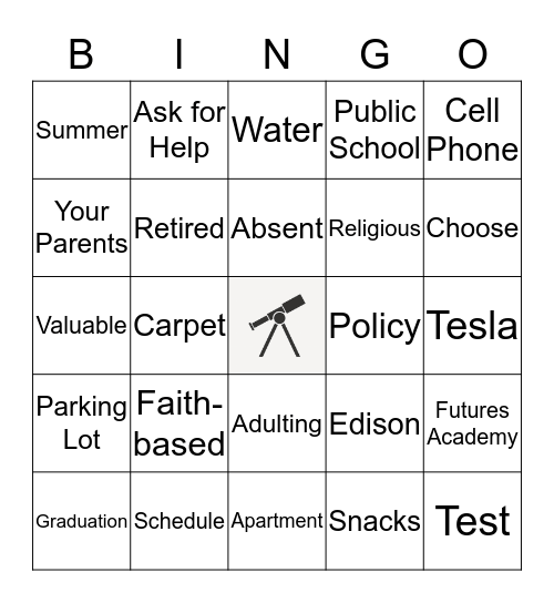 Futures Academy Bingo Card