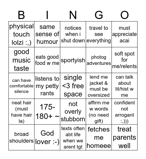 germaination’s IDEAL TYPE BINGO  Bingo Card