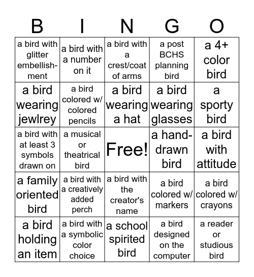 Symbolic Bird Bingo Card Bingo Card