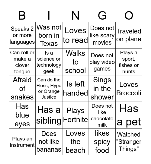 Human Bingo: Getting to Know You! Find Someone who.. Bingo Card
