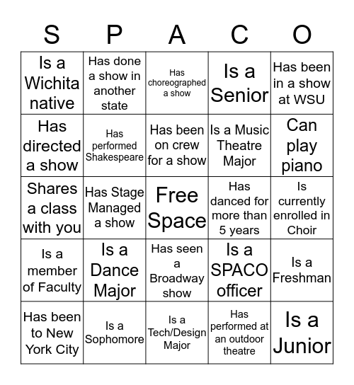 SPACO BINGO Card