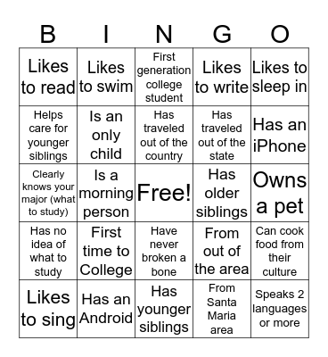 Get to Know You Bingo Card