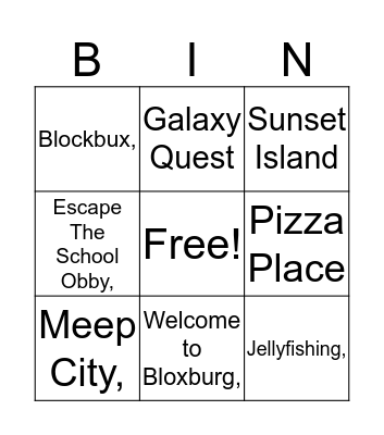 Roblox Bingo Card - roblox city template
