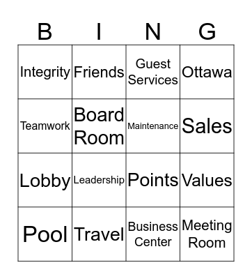 IHG BINGO Card