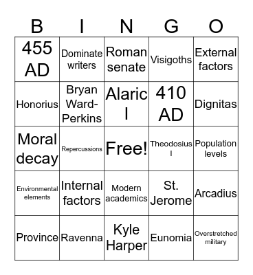 Visigoths Bingo Card