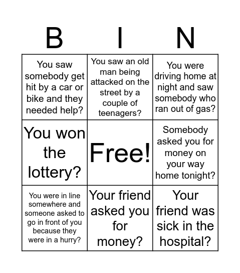 Imaginary situations: "What would you do if__________?" Bingo Card