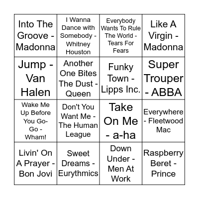 80s Bingo Card