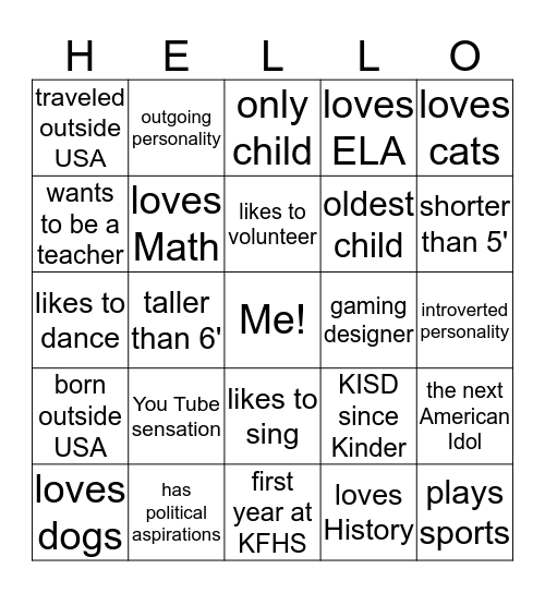Getting to Know You Game ___________________ Bingo Card