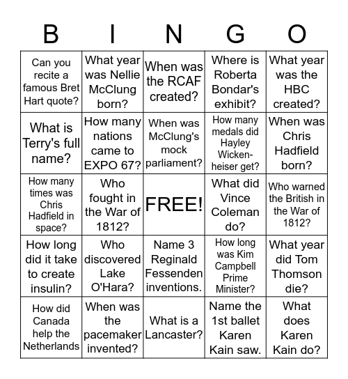 Heritage Fair 2014 (C) Bingo Card