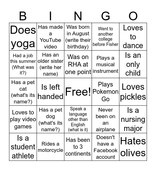 RA Human Bingo Card