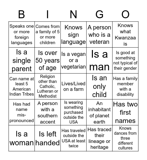 NAE4-HA Diversity Bingo Card