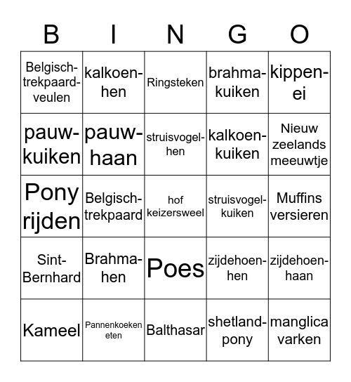 Dieren Bingo Card
