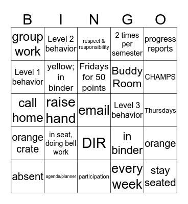 Expectations Bingo Card