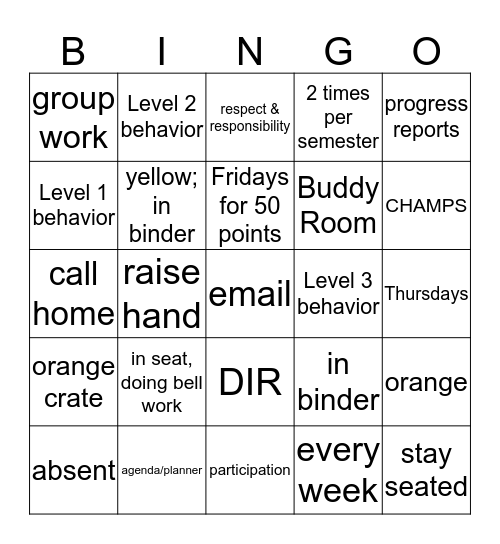 Expectations Bingo Card