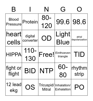 NHA Reveiw Bingo Card