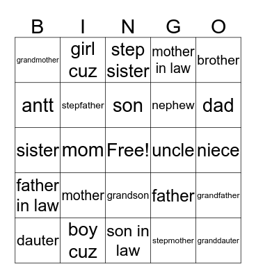 spanish Bingo Card