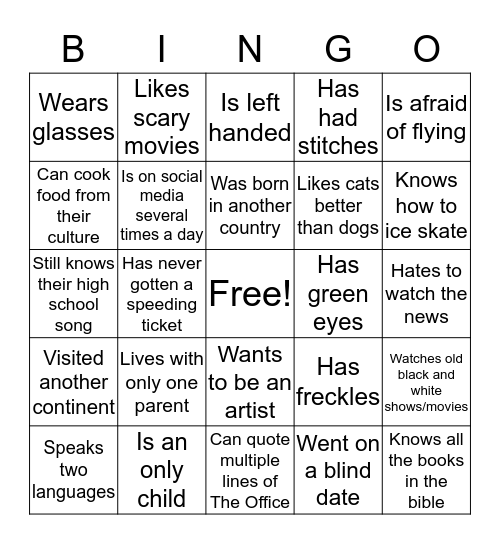 Get To Know You Bingo Card