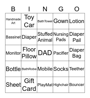 Baby Shower Bingo! Bingo Card