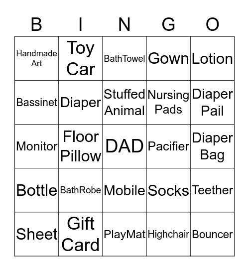 Baby Shower Bingo! Bingo Card