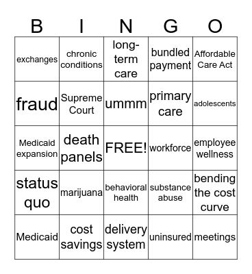 NCSL Health Program! Bingo Card